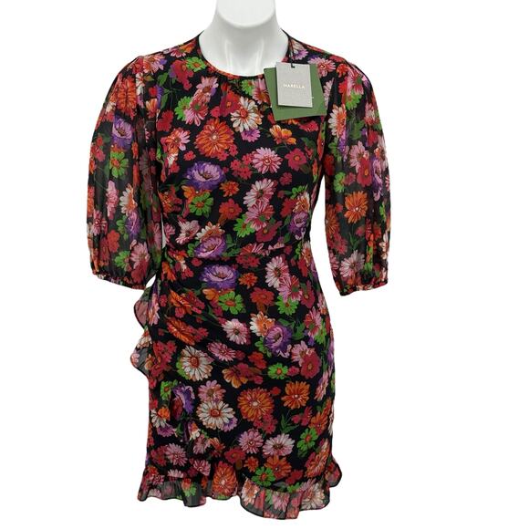 Marella Bacini Ruffle Dress NEW Women's SZ 4 Floral Sheer Sleeve Party Spring - Picture 2 of 15